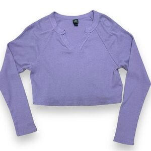 Wild Fable Purple Waffle Knit Cropped Henley Long Sleeve Top XS